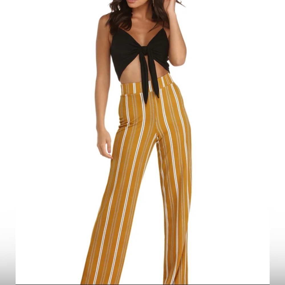 NWT Windsor Striped Mustard/White Striped Wide-Leg Pants